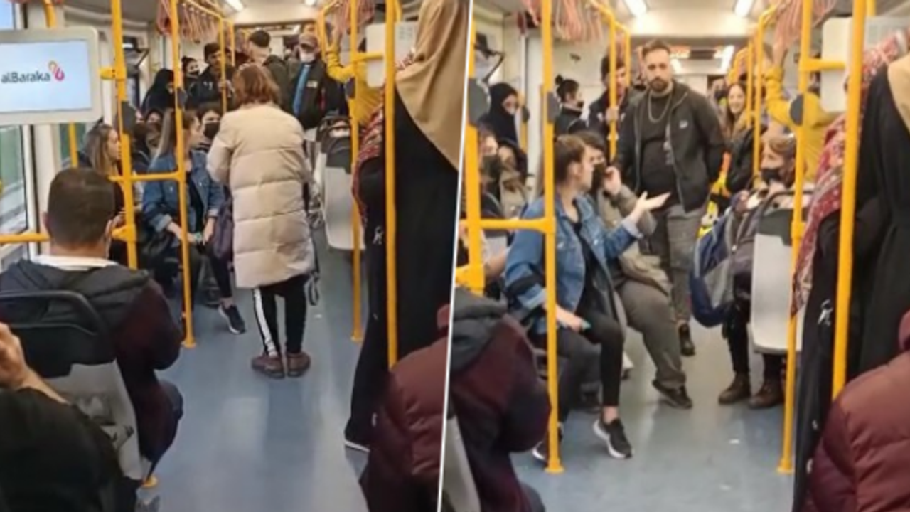 METRODA YAŞLI KADINLA GENÇLER ARASINDA MASKE KAVGASI