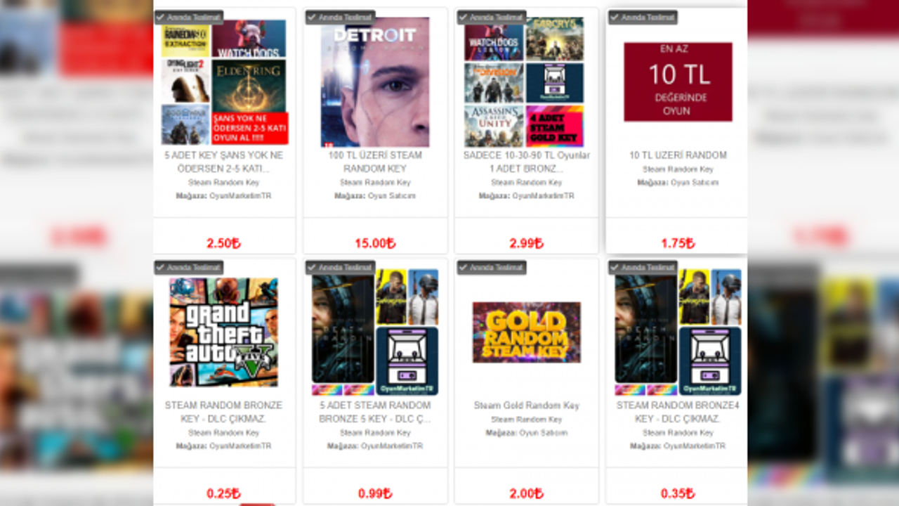 Steam Random Key Satış Sitesi Oyunalisveris.com