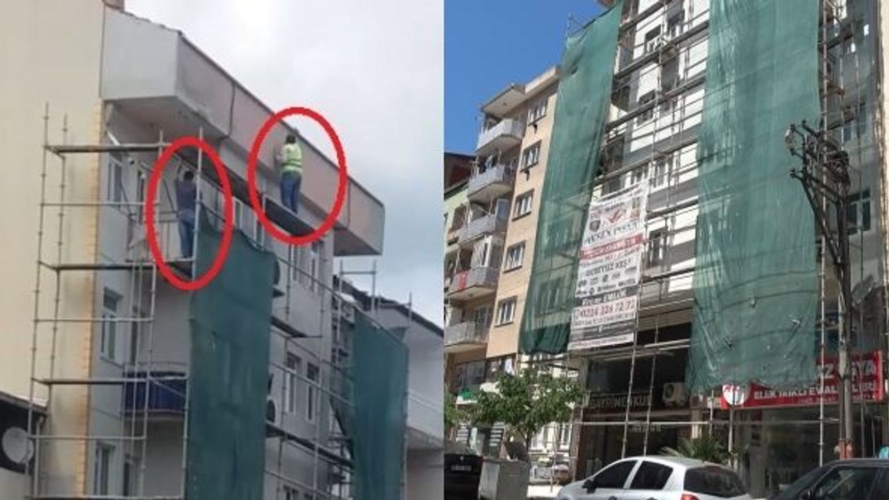 ÖLÜME MEYDAN OKUYAN İŞÇİ YERE ÇAKILDI