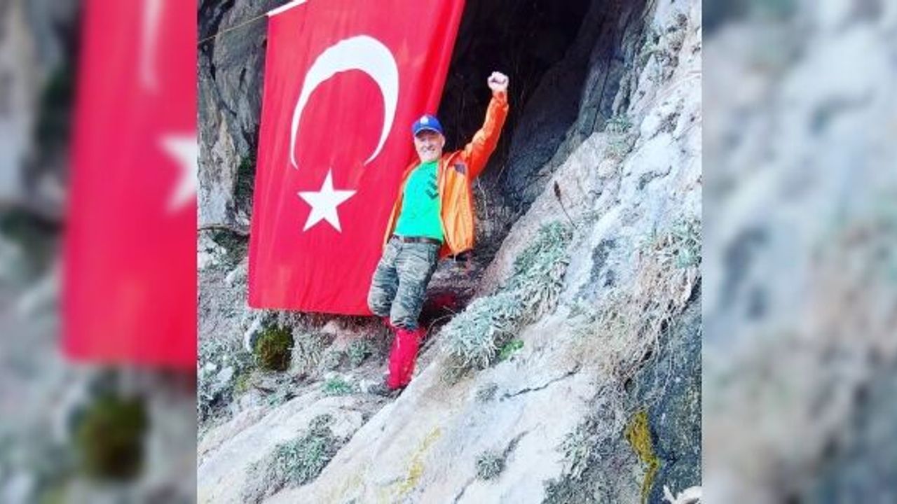 KİMSENİN ÇIKAMADIĞI ŞAHİNKAYA MAĞARASI'NA TÜRK BAYRAĞI ASTI