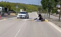 Go kart sürücüsü pisti şaşırdı, trafiğe çıkıp drift attı