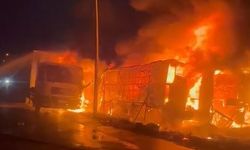 Bursa'da 3 kamyon ve 1 tır alev alev yandı, ortalık savaş alanına döndü