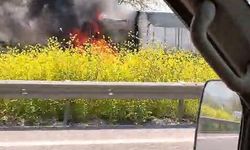 Seyir halindeki tır alev alev yandı