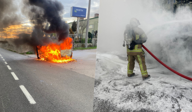 Bursa'da otomobil alev topuna döndü