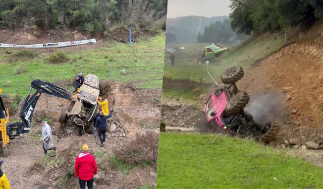 Bursa'da Off-road yarışında kontrolden çıkan araç böyle takla attı