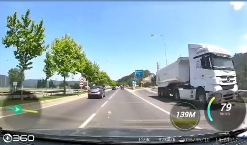 Bursa'da otobanda tersten giden TIR trafiğe tehlikeye attı