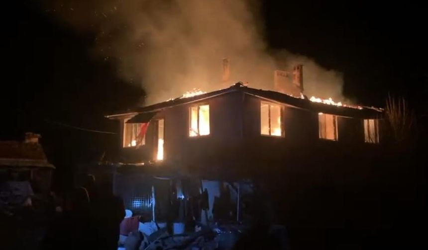 Bursa'da alevli gece...Köy evi alevlere teslim oldu