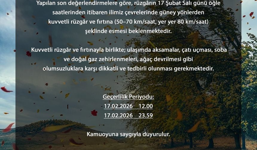 Bursa’da rüzgâr hızı 80 kilometreye çıkabilir